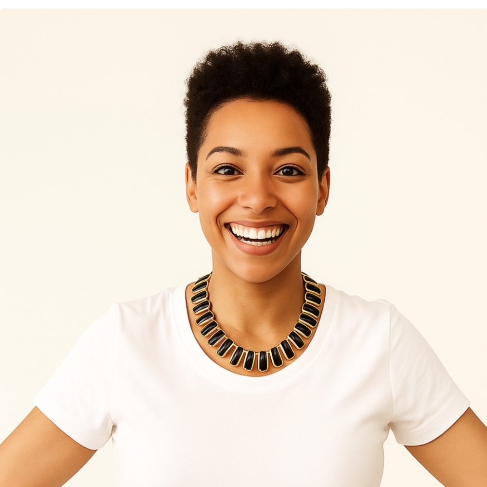 Black and Gold Tone Statement Costume Jewelry Necklace